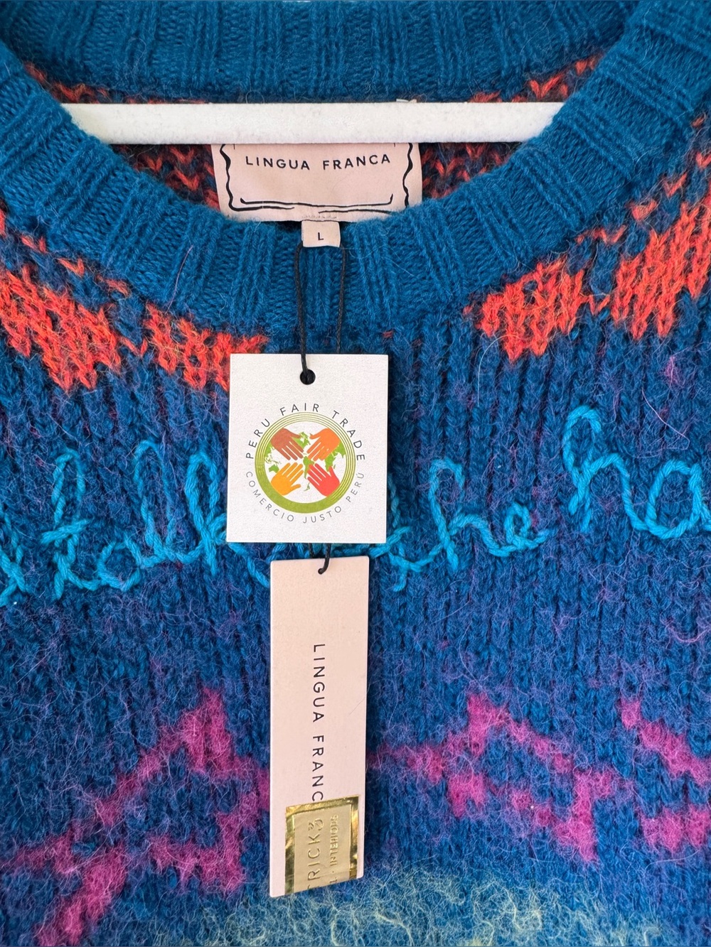 LINGUA FRANCA Luxury Embroidered Alpaca Wool Sweater • Womens LARGE • US 8 • NWT - Picture 4 of 13